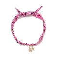 Detail of pink paisley fabric necklace with a gold lock and key pendant set with zircons - Lock - Pink