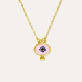 Detail of pink enamel evil eye pendant with 18k gold plating on stainless steel chain - Pink Oval