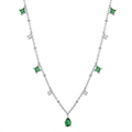Collier vintage en argent avec pendentifs gouttes en zircon vert émeraude et clair - Collier Goutte d'Eau Strass Vert-Or Blanc