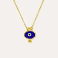 Classic 18k gold plated stainless steel necklace featuring a dark blue evil eye pendant - Blue Oval