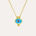 18k gold plated stainless steel necklace featuring a light blue evil eye charm pendant - Sky Blue Oval