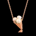 Perlen-Eiscreme-Halskette in Roségold mit filigraner 18K vergoldeter Halskette - Drei Kugeln Stil / Gold
