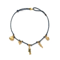 Collana con cordino blu e grigio e ciondoli marini dorati con chiusura a moschettone - Stile Multi-Pesce / Blu