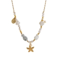 Collier de perles avec pendentifs étoile de mer et poisson, plaqué or 18 carats - Étoile de Mer Poisson Blanc