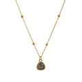 18K gold plated stainless steel bead chain necklace with triangular gemstone pendant - Inverted Triangle Blue Black Pendant / November Necklace (JFNK251105Q)