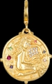 Aquarius zodiac pendant necklace in vintage gold finish with colorful crystals - Aquarius