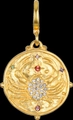 Vintage golden Cancer zodiac pendant necklace with colorful rhinestones on black background - Cancer