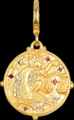 Vintage gold Libra zodiac embossed pendant necklace with colorful mini crystals - Libra