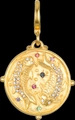 Pisces zodiac pendant in matte gold with colorful gemstones and white crystals - Pisces
