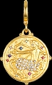 Golden Sagittarius zodiac coin pendant with colorful gemstones and detailed relief - Sagittarius
