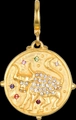 Golden Taurus zodiac pendant with colorful rhinestones and sparkling crystals - Taurus