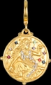 Retro Virgo coin pendant necklace in matte gold with colorful rhinestones and relief - Virgo