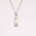 Silver-plated safety pin necklace featuring a white natural freshwater pearl pendant - Silver Necklace Freshwater Pearl