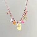 Pink braided rope necklace with colorful sea charms and pearl pendants for women - Sun Pink Rope Style