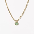 Green aventurine stone necklace with 14K gold plated Figaro chain and oval pendant - Necklace / Gold-Green