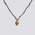 Ethnic Tibetan necklace with green stone beads and vintage gold filigree pendant - Green Beaded Rope Ethnic Pendant / Green Rope Yellow Multi-element Pendant