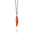 Detail of the orange chili pendant with smooth enamel finish and a gold-beaded cord chain - Orange Red