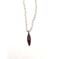 Beaded necklace with light pink pearls and a deep red chili pepper pendant in 18k gold - Coffee