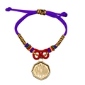 Handmade purple knotted cotton cord bracelet with 18K gold plated hexagonal precious charm - Hexagon Letter Tag Pendant Style / Blue