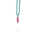 Ethnic 18k gold plated beaded necklace with blue turquoise beads and pink chili pendant - Bright Pink