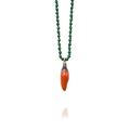 Ethnic beaded necklace with emerald green beads and bright orange chili pendant plated in 18k gold - Orange