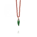 Handmade beaded necklace with red agate beads and green chili pepper pendant in 18k gold - Dark Green