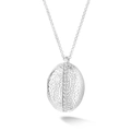 Pendentif ovale martelé en argent avec zircons étincelants et chaîne délicate - Collier Ovale Argenté