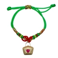 Adjustable green cord knotted bracelet with 18K gold heart pendant and colorful weaving - Heart Gem Bag Pendant Style / Green