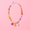 Collar de cuentas de colores con colgante de osito de gominola y dijes de flores dulces - Verde Agua Opaco