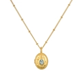 Vintage 18k gold locket necklace with floral relief and light blue gemstone charm - March Aquamarine