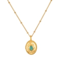 Gold stainless steel necklace with green birthstone pendant and floral engraving - May Emerald Green