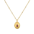 Vintage 18k gold plated stainless steel locket necklace with red garnet birthstone - July Ruby