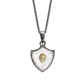 Gothic shield pendant necklace with transparent crystal base and golden skull charm - Skull Necklace - Steel Color