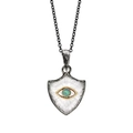 Vintage-Halskette mit Evil Eye Opal-Anhänger und oxidierter schwarzer Metallkette - Auge Halskette - Stahlfarbe