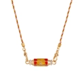 Star tarot necklace with colorful woven cord and red yellow enamel gold pendant - Orange Necklace
