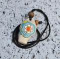 Handcrafted ceramic whistle necklace with blue flower pendant and black woven cord - Little Flower Necklace