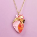 Creative anatomical heart pendant necklace in pink and red resin on a fine gold chain - Pink Heart Necklace