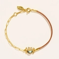 Pulsera de cadena dorada y cordón marrón con un colgante de cangrejo en turquesa - Cangrejo de Labradorita (Pulsera de Labradorita)
