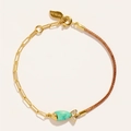Pulsera de cadena de eslabones dorados con colgante de pez turquesa y detalle de hoja - Pez Turquesa (Pulsera Turquesa)