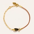 Pulsera de eslabones dorados y cuerda marrón con colgante de pez negro y pedrería brillante - Pez Marrón (Pulsera Marrón)