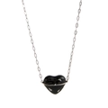 Black enamel heart locket necklace with silver paperclip chain for Valentine gift - Black Heart