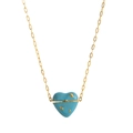 Golden paperclip chain necklace featuring a 3D blue enamel heart-shaped pendant - Sky Blue Heart