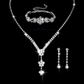 Elegant silver-toned crystal necklace, bracelet and earrings set with floral rhinestone motifs - Necklace Bracelet And Earrings (853+660)
