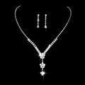 Sparkling crystal jewelry set with V-shaped necklace and matching drop earrings on black - Necklace And Earrings (853)