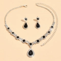Detail of silver waterdrop jewelry set with black crystals and sparkling rhinestones - Black