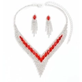 Luxury silver-plated jewelry set with red marquise gems and white rhinestones - Red (909)