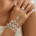 Sparkling rhinestone finger bracelet with ring and tassel link for nightclub parties - Lace Mesh Style (991) / Silver