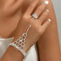 Sparkling silver rhinestone ring bracelet hand chain for elegant party wedding wear - Geometric Wave Style (995) / Silver