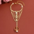 Close-up of golden finger bracelet with rhinestones and adjustable lobster clasp closure - Hb1001 / Gold