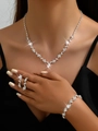 Detailed view of elegant silver jewelry set with necklace, bracelet and earrings on model - Rhinestone Necklace Earrings Bracelet 3-Piece Set (425747) / Silver
